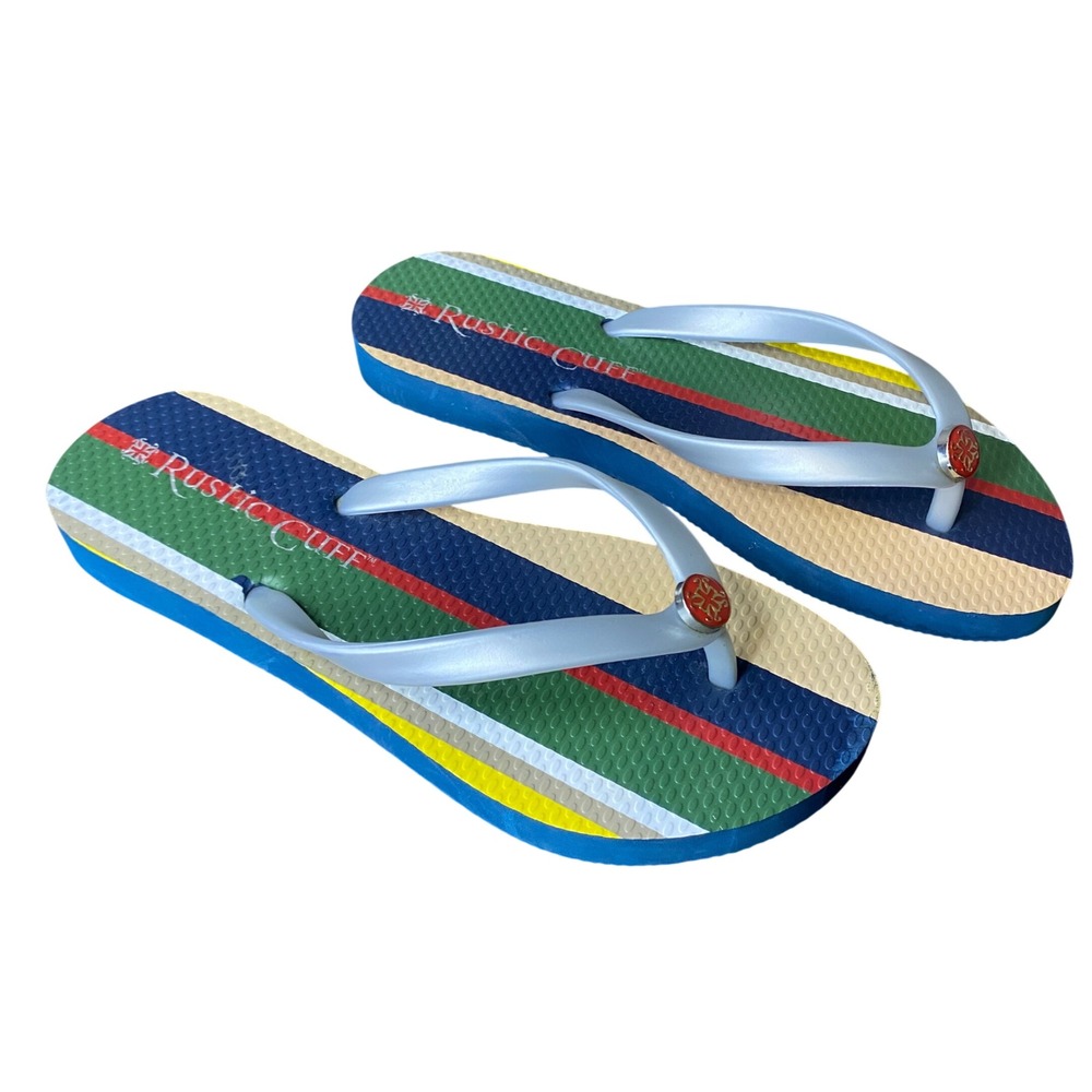 Rustic Cuff Womens Multi Color Striped Flip Flop Sandals Logo Medallion 5-6‎